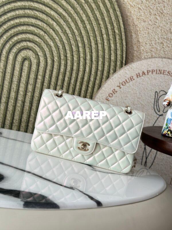 Replica Chanel CF 1112 Classic Flap CF Bag in Iridescent Lambskin White 4