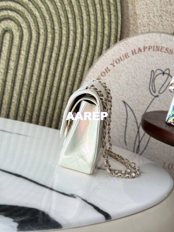 Replica Chanel CF 1112 Classic Flap CF Bag in Iridescent Lambskin White 5