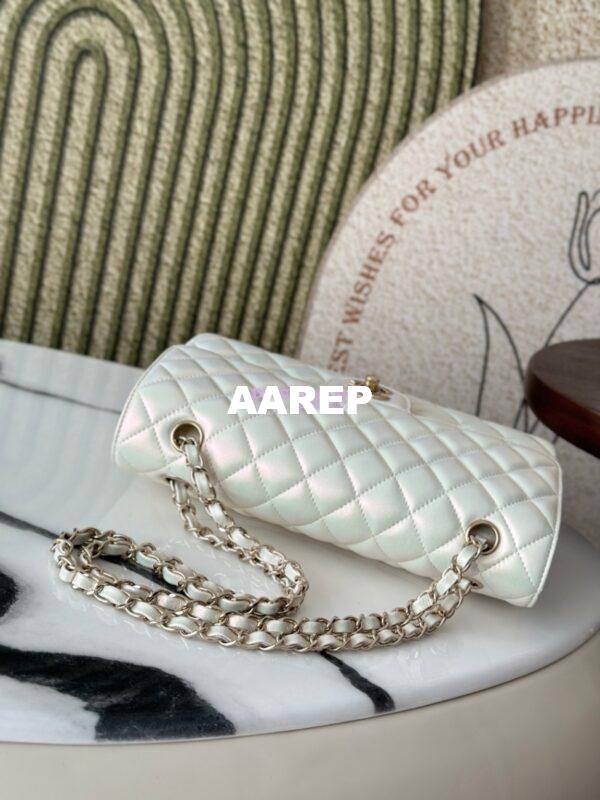 Replica Chanel CF 1112 Classic Flap CF Bag in Iridescent Lambskin White 6
