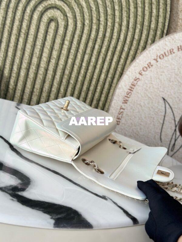 Replica Chanel CF 1112 Classic Flap CF Bag in Iridescent Lambskin White 8