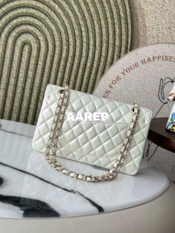 Replica Chanel CF 1112 Classic Flap CF Bag in Iridescent Lambskin White 11