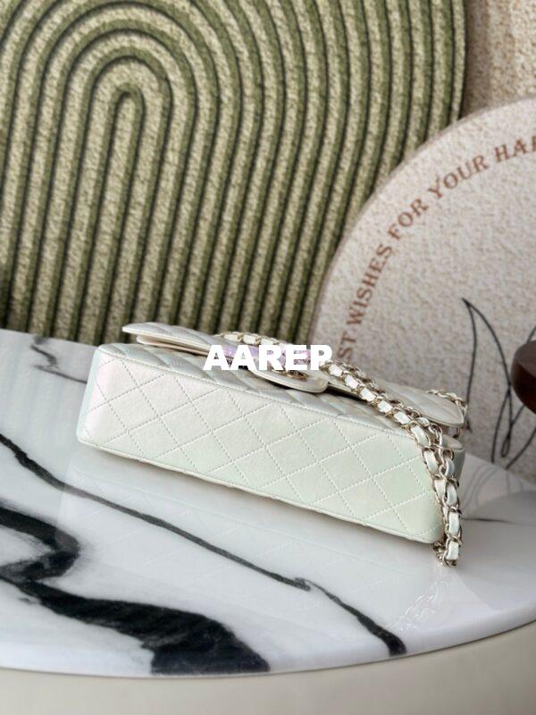 Replica Chanel CF 1112 Classic Flap CF Bag in Iridescent Lambskin White 12