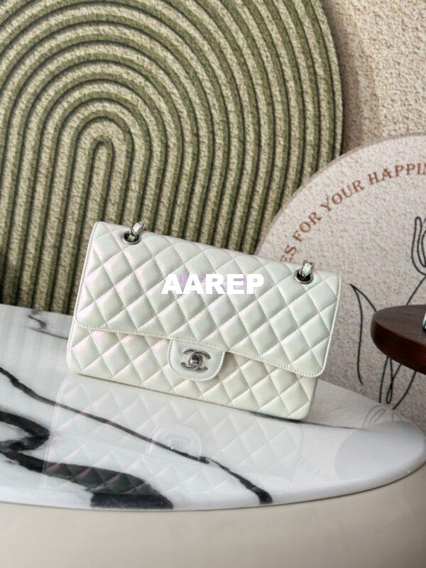 Replica Chanel CF 1112 Classic Flap CF Bag in Iridescent Lambskin White 13
