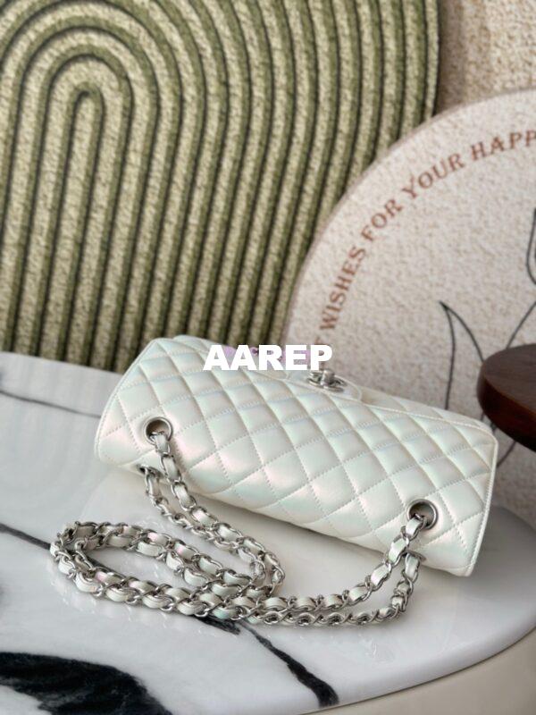 Replica Chanel CF 1112 Classic Flap CF Bag in Iridescent Lambskin White 14