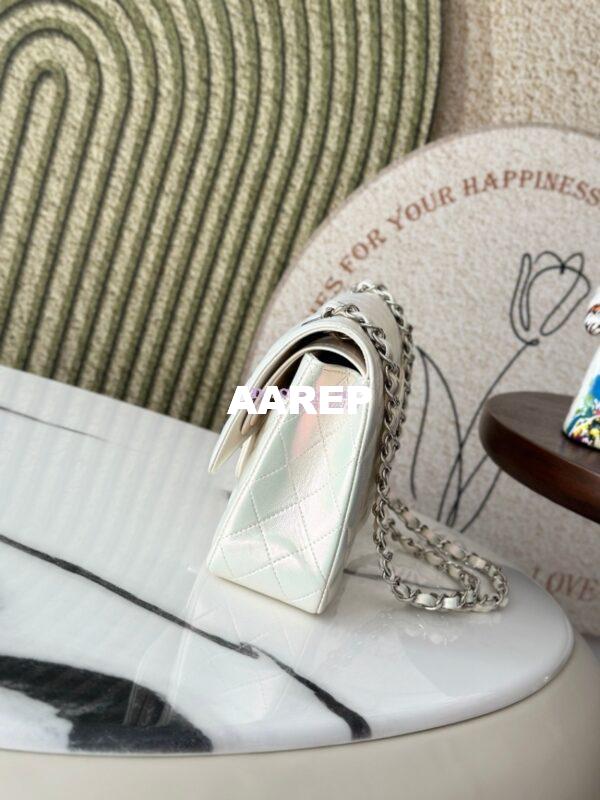 Replica Chanel CF 1112 Classic Flap CF Bag in Iridescent Lambskin White 15