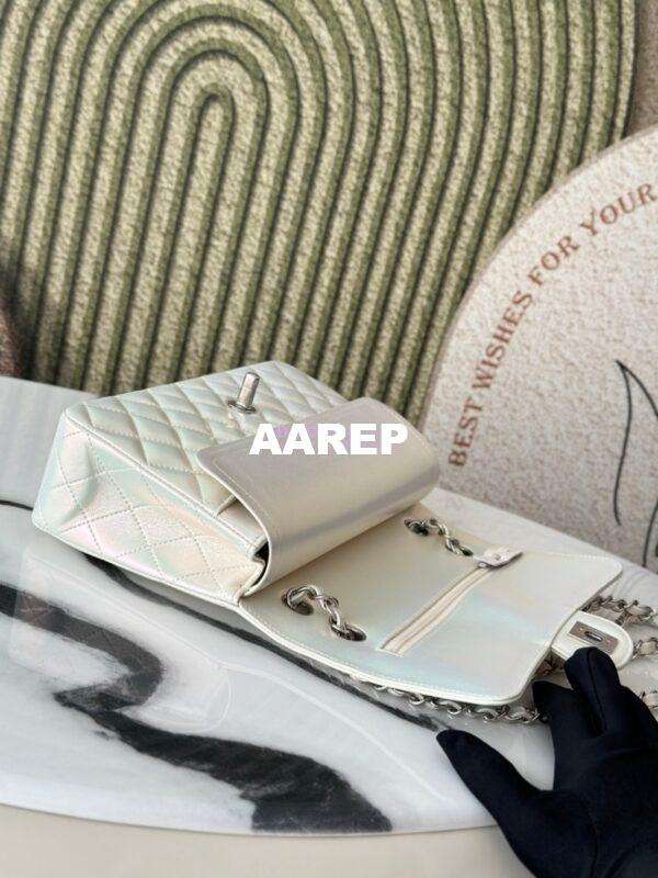 Replica Chanel CF 1112 Classic Flap CF Bag in Iridescent Lambskin White 16