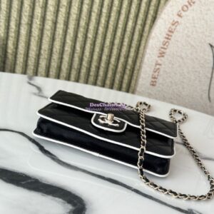 Replica Chanel SS25 CC Enamel Wallet On Chain WOC in Lambskin AP4511 Black 2