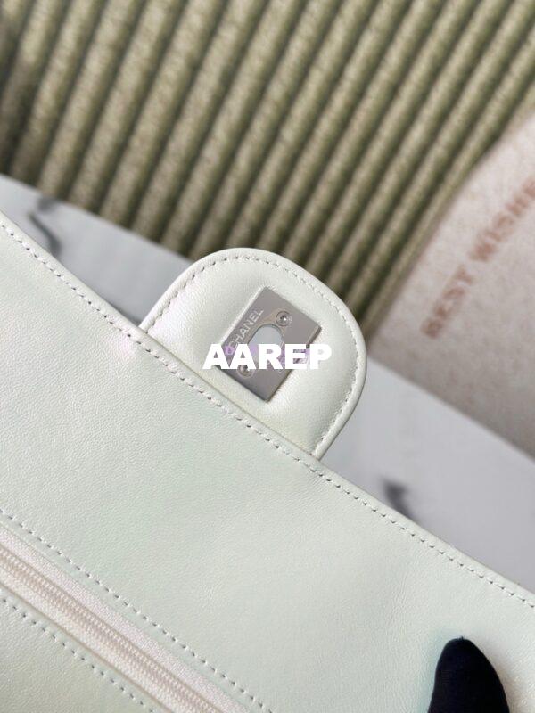 Replica Chanel CF 1112 Classic Flap CF Bag in Iridescent Lambskin White 18