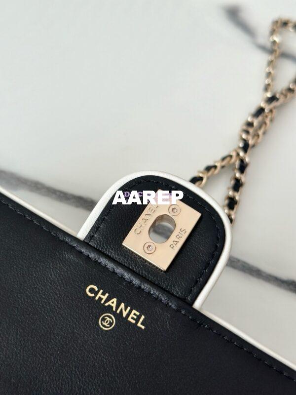 Replica Chanel SS25 CC Enamel Wallet On Chain WOC in Lambskin AP4511 Black 8