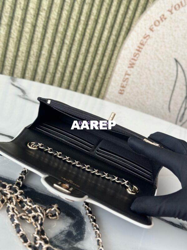 Replica Chanel SS25 CC Enamel Wallet On Chain WOC in Lambskin AP4511 Black 9