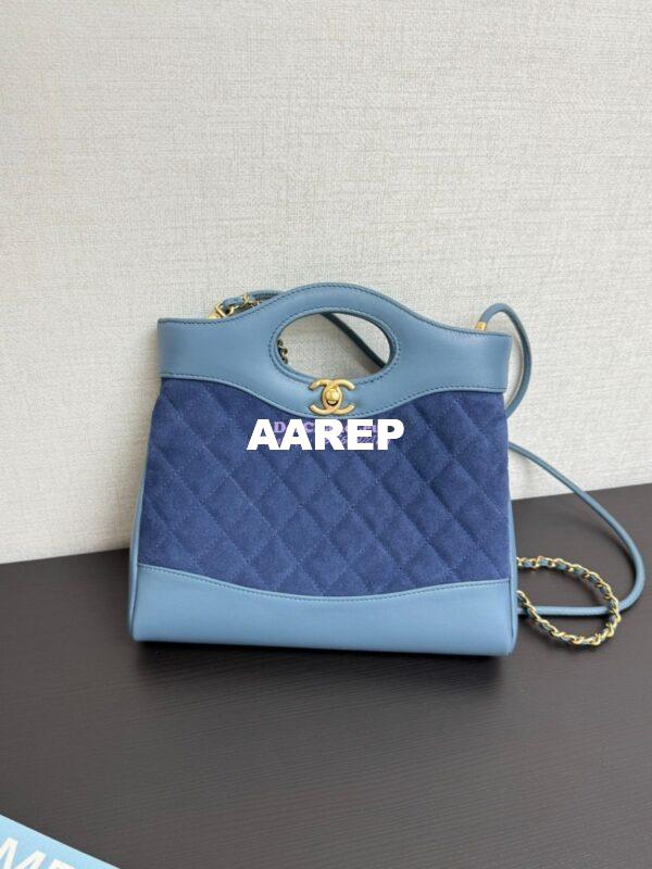 Replica Chanel Medium 31 Shopping Bag in Shiny Lambskin and Suede Goatskin AS4853 Blue 3