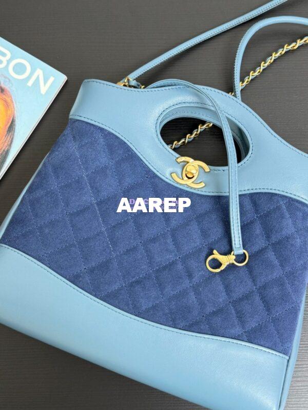 Replica Chanel Medium 31 Shopping Bag in Shiny Lambskin and Suede Goatskin AS4853 Blue 4