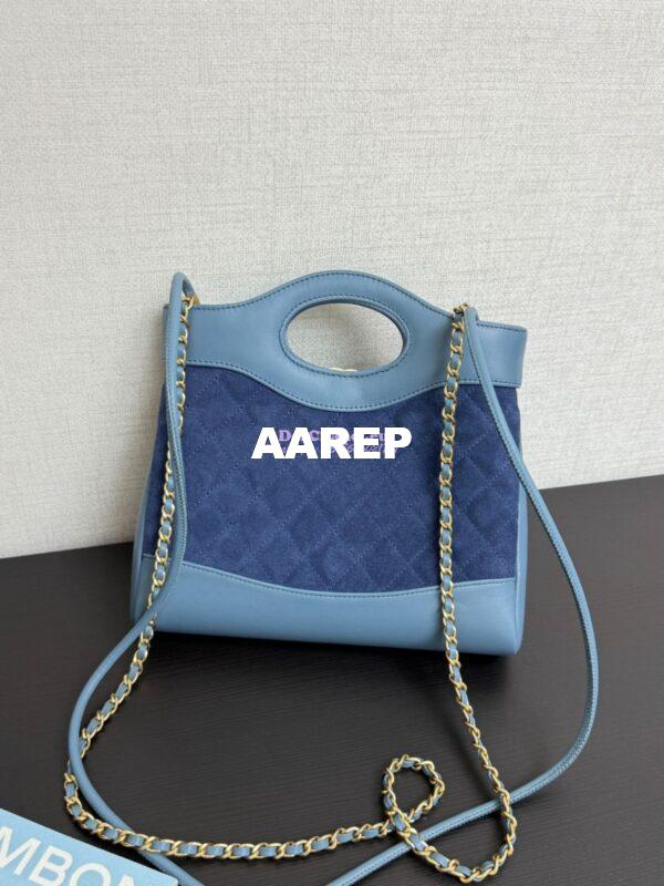 Replica Chanel Medium 31 Shopping Bag in Shiny Lambskin and Suede Goatskin AS4853 Blue 10