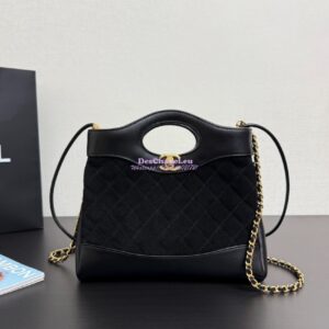 Replica Chanel Medium 31 Shopping Bag in Shiny Lambskin and Suede Goatskin AS4853 Black