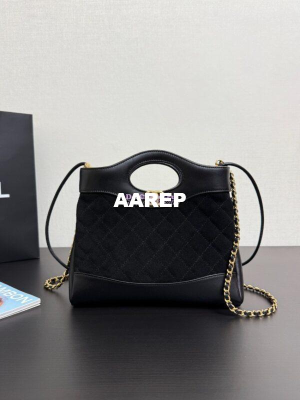 Replica Chanel Medium 31 Shopping Bag in Shiny Lambskin and Suede Goatskin AS4853 Black 3