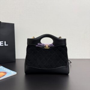 Replica Chanel Medium 31 Shopping Bag in Shiny Lambskin and Suede Goatskin AS4853 Black 2