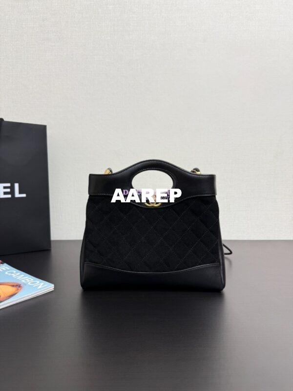 Replica Chanel Medium 31 Shopping Bag in Shiny Lambskin and Suede Goatskin AS4853 Black 4