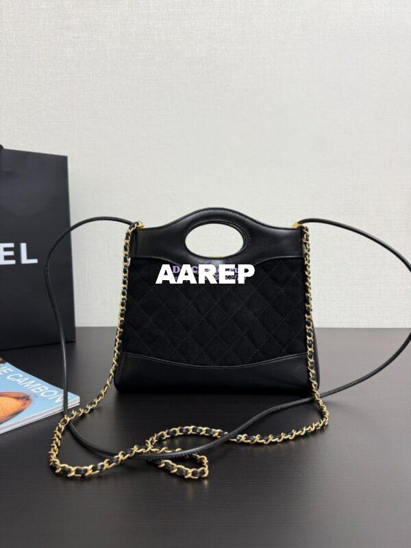 Replica Chanel Medium 31 Shopping Bag in Shiny Lambskin and Suede Goatskin AS4853 Black 10