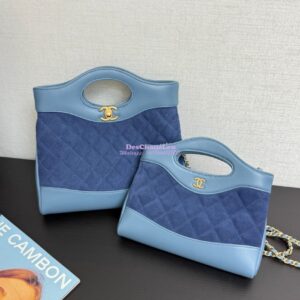 Replica Chanel 31 Mini Shopping Bag Chain Clutch Shiny Lambskin and Suede Goatskin &Gold-Tone Metal AS3656 Blue