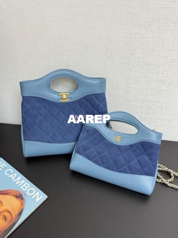 Replica Chanel 31 Mini Shopping Bag Chain Clutch Shiny Lambskin and Suede Goatskin &Gold-Tone Metal AS3656 Blue 3