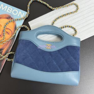 Replica Chanel 31 Mini Shopping Bag Chain Clutch Shiny Lambskin and Suede Goatskin &Gold-Tone Metal AS3656 Blue 2