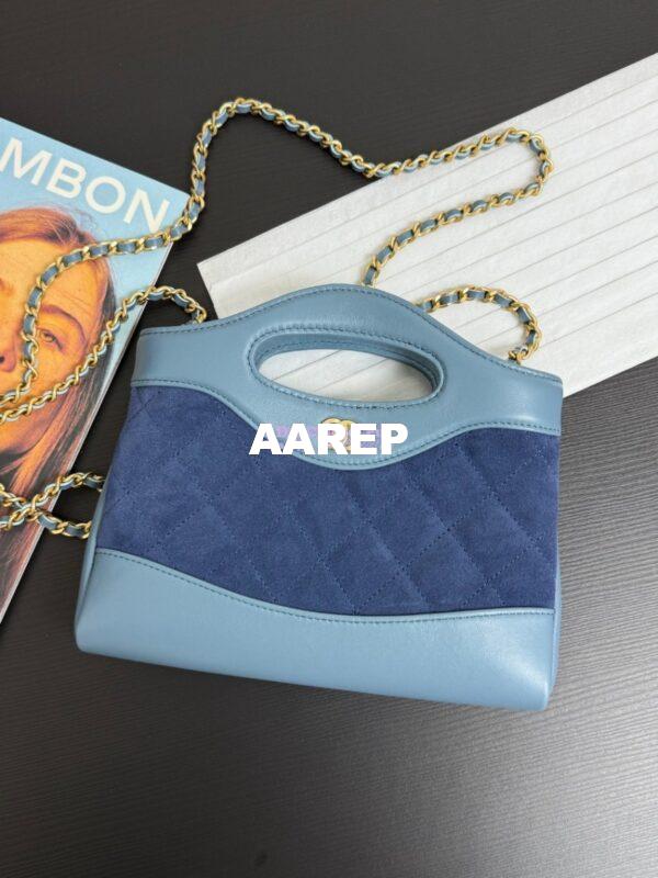 Replica Chanel 31 Mini Shopping Bag Chain Clutch Shiny Lambskin and Suede Goatskin &Gold-Tone Metal AS3656 Blue 4