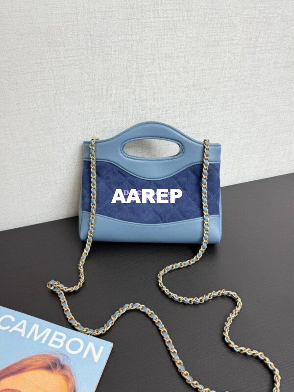 Replica Chanel 31 Mini Shopping Bag Chain Clutch Shiny Lambskin and Suede Goatskin &Gold-Tone Metal AS3656 Blue 11