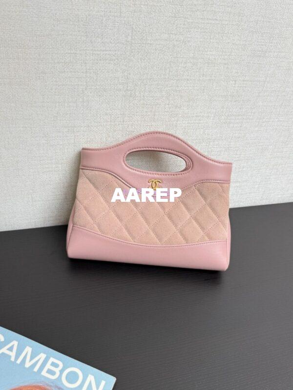 Replica Chanel 31 Mini Shopping Bag Chain Clutch Shiny Lambskin and Suede Goatskin &Gold-Tone Metal AS3656 Pink 5