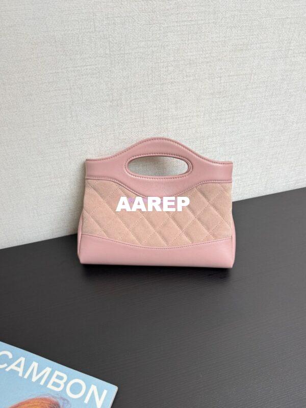 Replica Chanel 31 Mini Shopping Bag Chain Clutch Shiny Lambskin and Suede Goatskin &Gold-Tone Metal AS3656 Pink 11