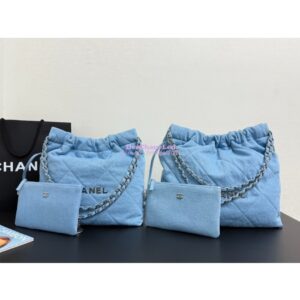 Replica Chanel NEW 25SS 22 Handbag Denim & Silver Metal AS3260 AS3261 Blue
