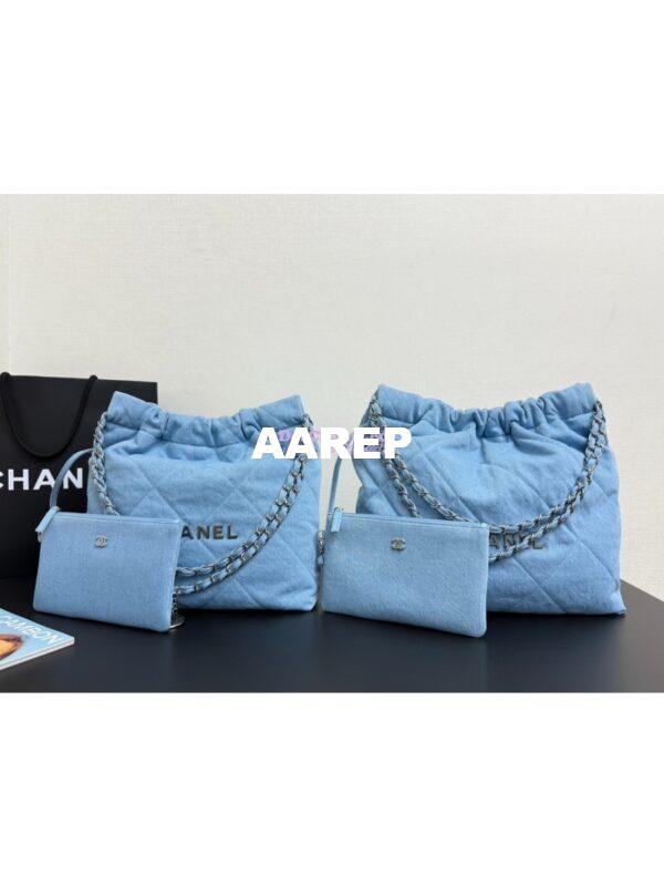 Replica Chanel NEW 25SS 22 Handbag Denim & Silver Metal AS3260 AS3261 Blue