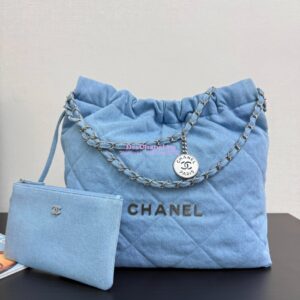 Replica Chanel NEW 25SS 22 Handbag Denim & Silver Metal AS3260 AS3261 Blue 2