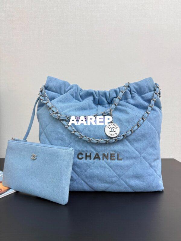 Replica Chanel NEW 25SS 22 Handbag Denim & Silver Metal AS3260 AS3261 Blue 2