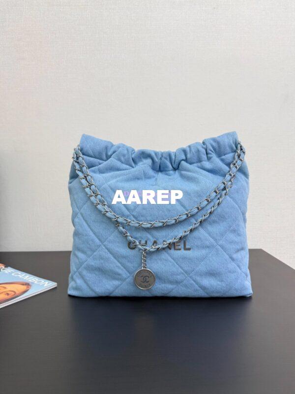 Replica Chanel NEW 25SS 22 Handbag Denim & Silver Metal AS3260 AS3261 Blue 3