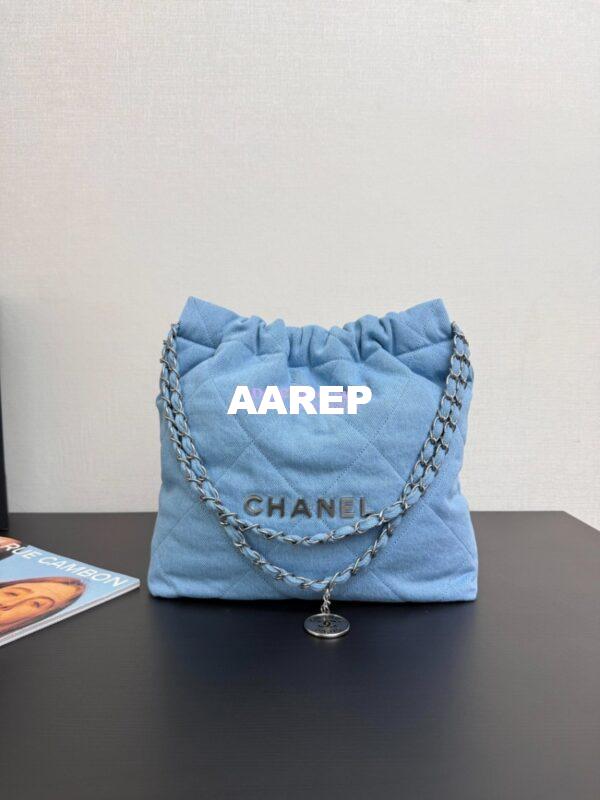 Replica Chanel NEW 25SS 22 Handbag Denim & Silver Metal AS3260 AS3261 Blue 10