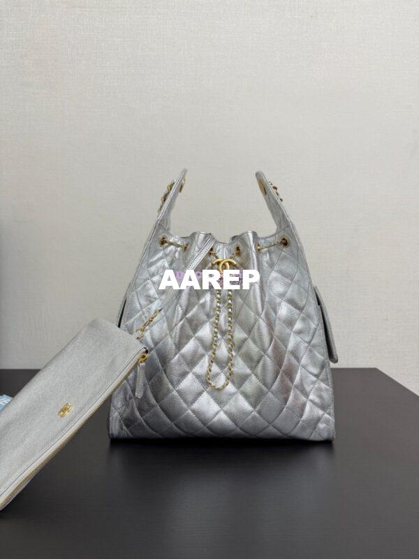 Replica Chanel 25C Large Bucket Bag in Grained Calfskin AS5311 Metallic Silver 3