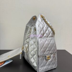 Replica Chanel 25C Large Bucket Bag in Grained Calfskin AS5311 Metallic Silver 2