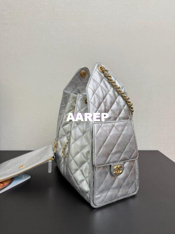 Replica Chanel 25C Large Bucket Bag in Grained Calfskin AS5311 Metallic Silver 4