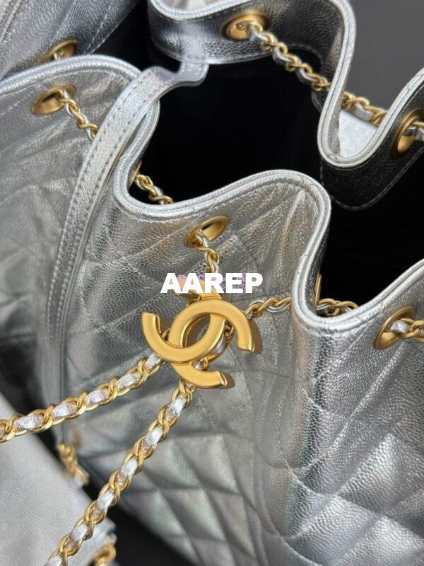 Replica Chanel 25C Large Bucket Bag in Grained Calfskin AS5311 Metallic Silver 5
