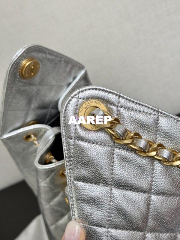 Replica Chanel 25C Large Bucket Bag in Grained Calfskin AS5311 Metallic Silver 6
