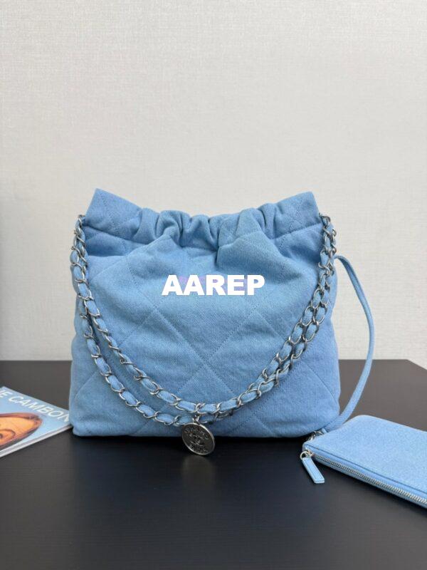 Replica Chanel NEW 25SS 22 Handbag Denim & Silver Metal AS3260 AS3261 Blue 17