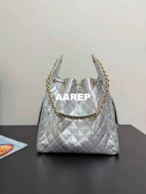 Replica Chanel 25C Large Bucket Bag in Grained Calfskin AS5311 Metallic Silver 7
