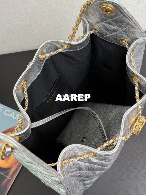Replica Chanel 25C Large Bucket Bag in Grained Calfskin AS5311 Metallic Silver 8