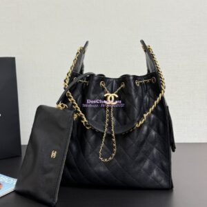 Replica Chanel 25C Large Bucket Bag in Grained Calfskin AS5311 Black