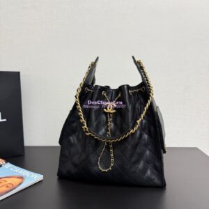 Replica Chanel 25C Large Bucket Bag in Grained Calfskin AS5311 Black 2