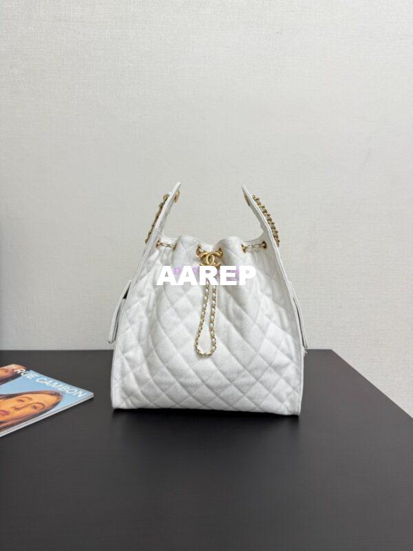 Replica Chanel 25C Large Bucket Bag in Grained Calfskin AS5311 White 5
