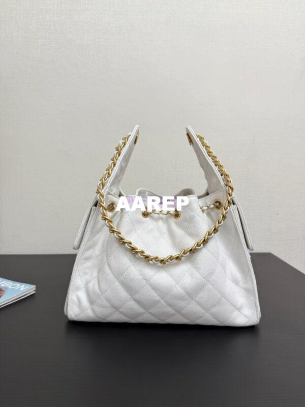 Replica Chanel 25C Small Bucket Bag in Grained Calfskin AS5293 White 10