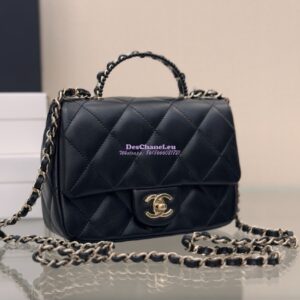 Replica Chanel 25P Braided and Pearls Handled Mini Flap Bag in Lambskin AS5367 Black 2
