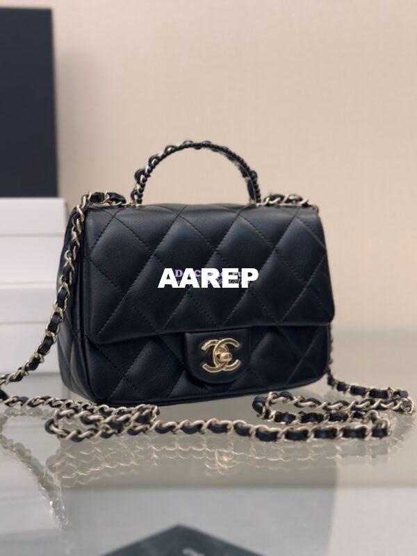 Replica Chanel 25P Braided and Pearls Handled Mini Flap Bag in Lambskin AS5367 Black 4