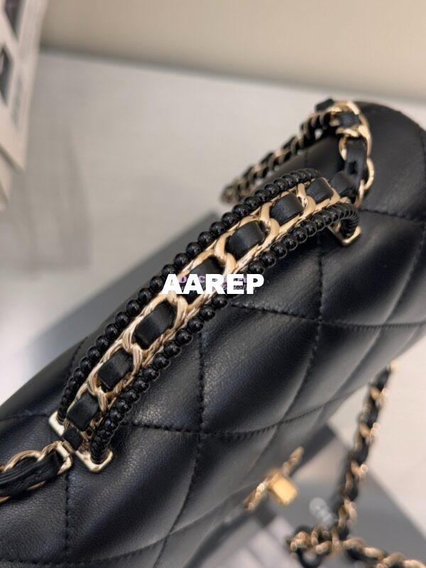 Replica Chanel 25P Braided and Pearls Handled Mini Flap Bag in Lambskin AS5367 Black 9